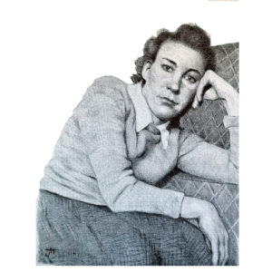 drawing of a girl leaning on the chair by jess harris artwork