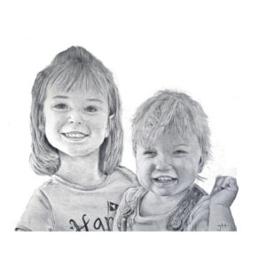 portrait of two children by jess harris artwork