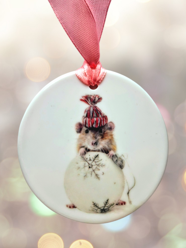 mouse ceramic christmas tree ornament jess harris artwork