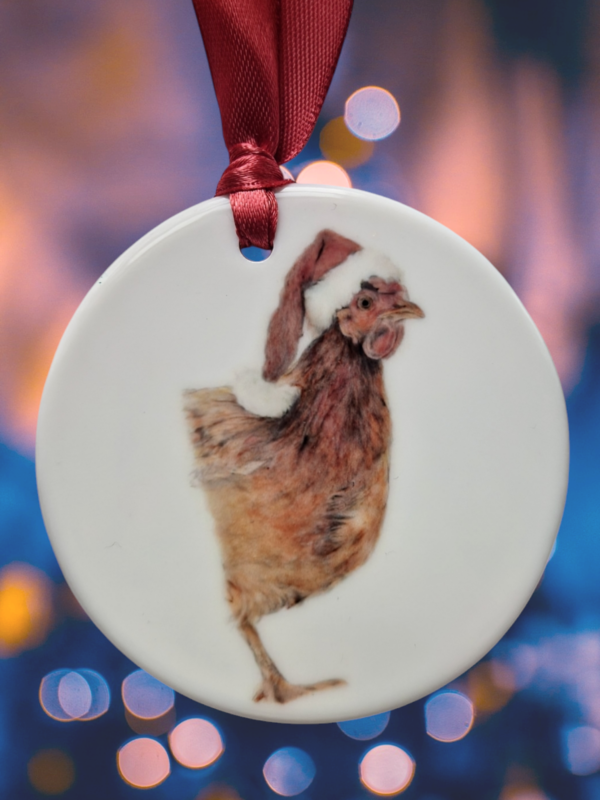 chicken christmas tree ornament, jess harris artwork