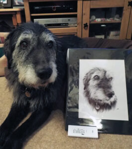 dog with her biro pet portrait by jess harris artwork